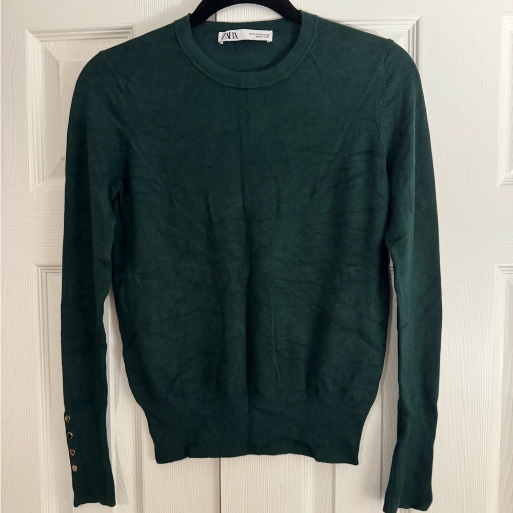 Zara basic knit sweater with gold cuff buttons